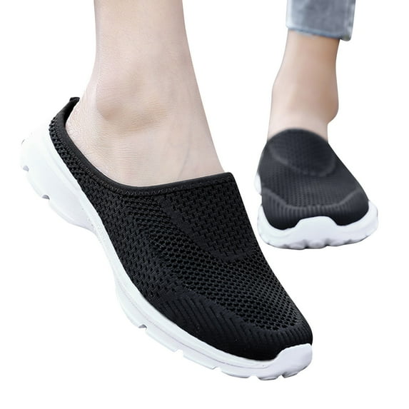Mepaouo Women's Men's Slip on Mules Sneakers Closed Toe Half Drag Backless Casual Walking Flats Shoes