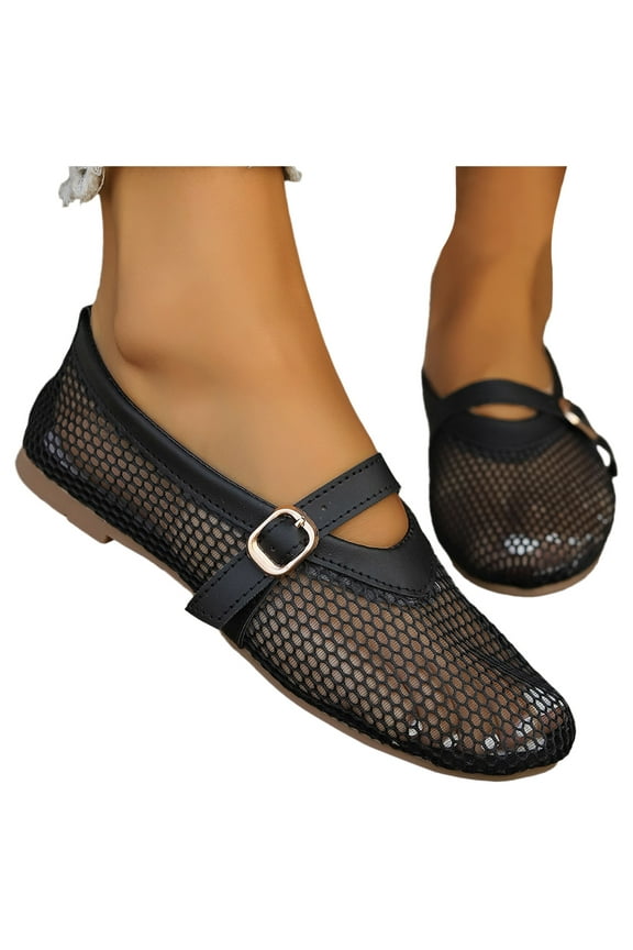 Women's Mesh Ballet Flats Buckle Strap Causal Dress Shoes Woven Comfortable Mary Jane Flats
