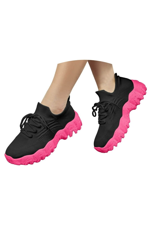 Women's Mesh Fashion Sneakers Lace up Casual Tennis Shoes Non Slip Knitted Socks Platform Shoes