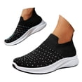 thumbnail image 1 of Mepaouo Women's Mesh Slip on Walking Shoes Fashion Rhinestone Spakle Glitter Sneakers(Black,6), 1 of 8