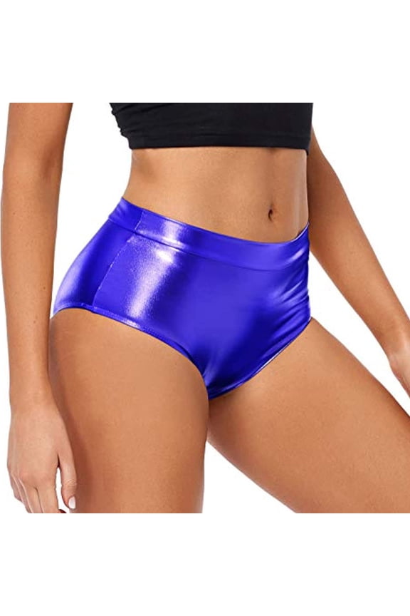 Women's Metallic Booty Shorts Shiny High Waisted Rave Dance Bottoms for Festivals Sizes S-L