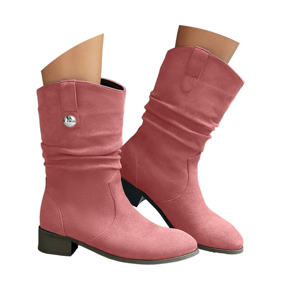 Mepaouo Women's Mid Calf Boots Slouchy Biker Motorcycle Riding Booties Western Cowgirl Winter Dress Shoes