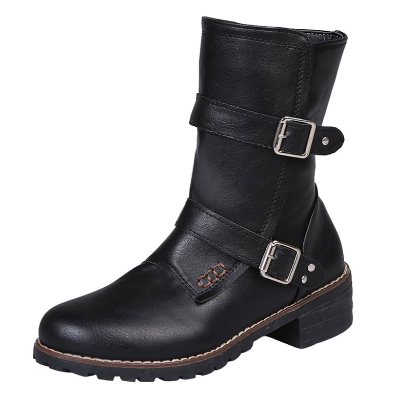 Dirt Bike Boots Motorcycle Boots Calf High Water Resistant Buckle Closure Round Amazon.com: Mens Black Cool Style Eye Catching Buckle  main image 3