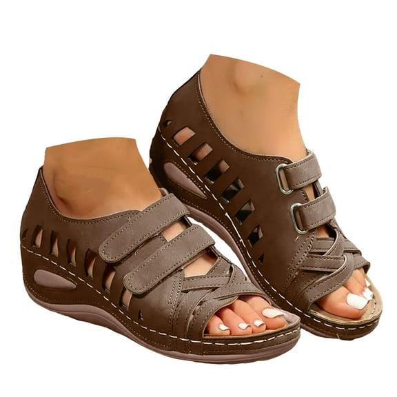 Mepaouo Women's Orthopedic Sandals Peep Toe Hollow out Platform Slip on Summer Shoes with Arch Support