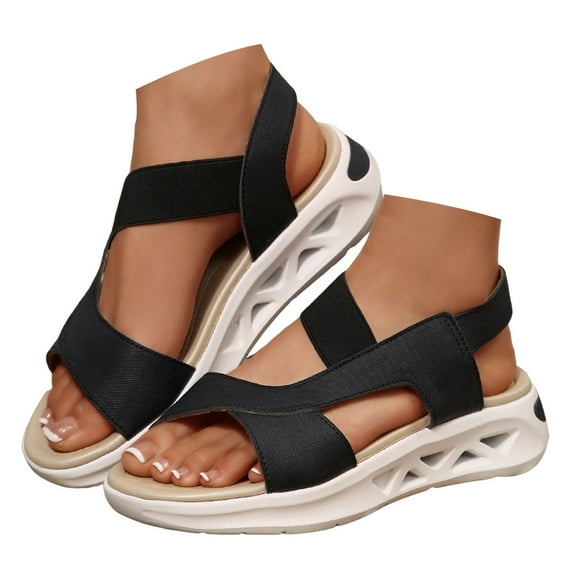 Mepaouo Women's Orthopedic Sport Sandals Shoes Soft Cushion Arch Support Casual Platform Shoes Black 9