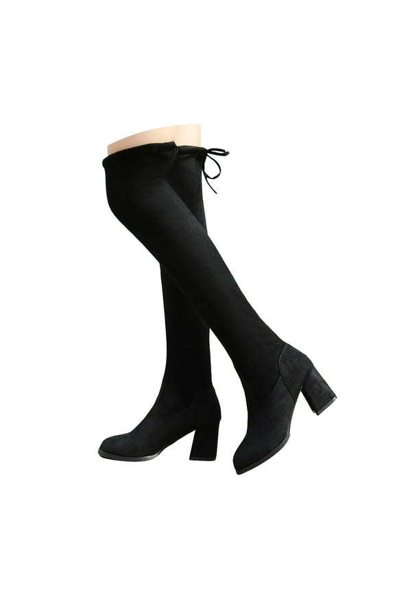 Women's Over The Knee Thigh High Boots Chunky Heel Long Stretch Sexy Fall Boots(Black,7.5)