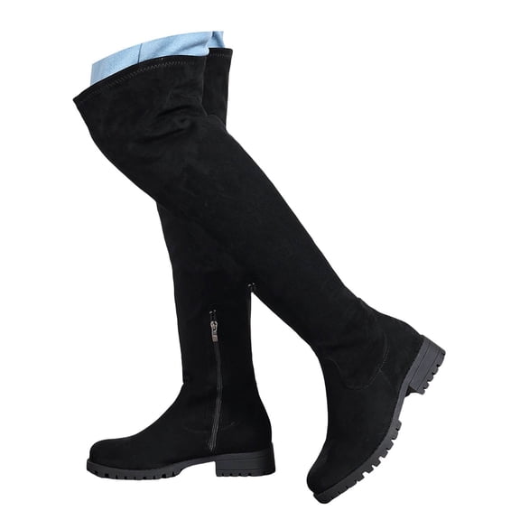Mepaouo Women's Over The Knee Thigh High Boots Suede Chunky Block Heel Stretch Riding Long Boots