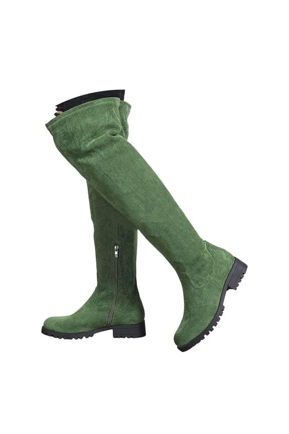 Women's Over The Knee Thigh High Boots Suede Chunky Block Heel Stretch Riding Long Boots