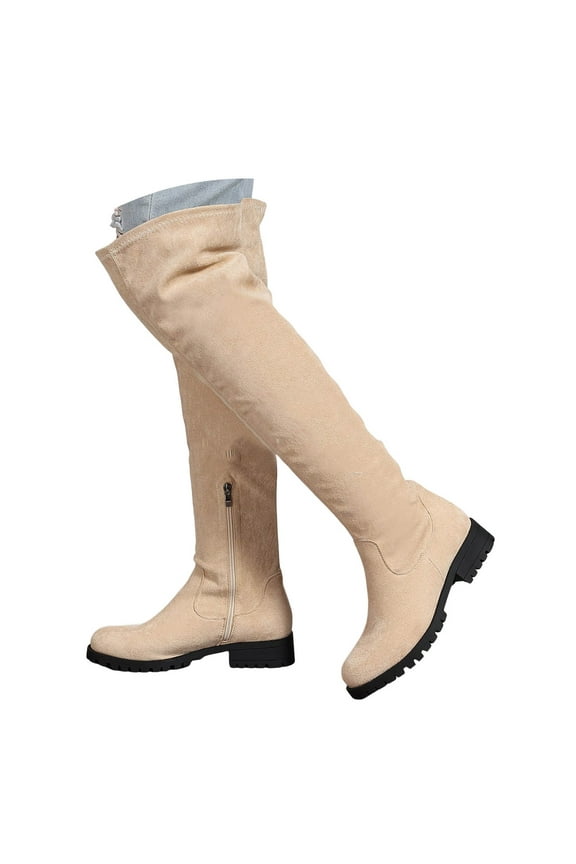 Women's Over The Knee Thigh High Boots Suede Chunky Block Heel Stretch Riding Long Boots