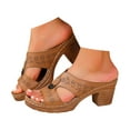 thumbnail image 1 of Mepaouo Women's Platform Chunky Heels Low Block Heeled Sandals Open Toe Slides Summer Mules Brown 10.5, 1 of 8
