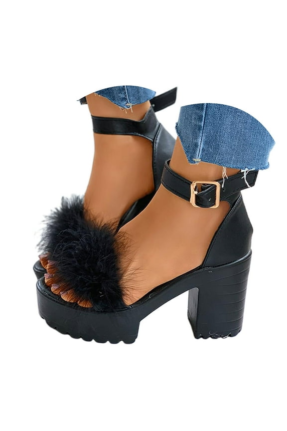 Women's Platform Chunky Heels Open Toe Ankle Strap High Heeled Sandals Wide Width Dress Shoes