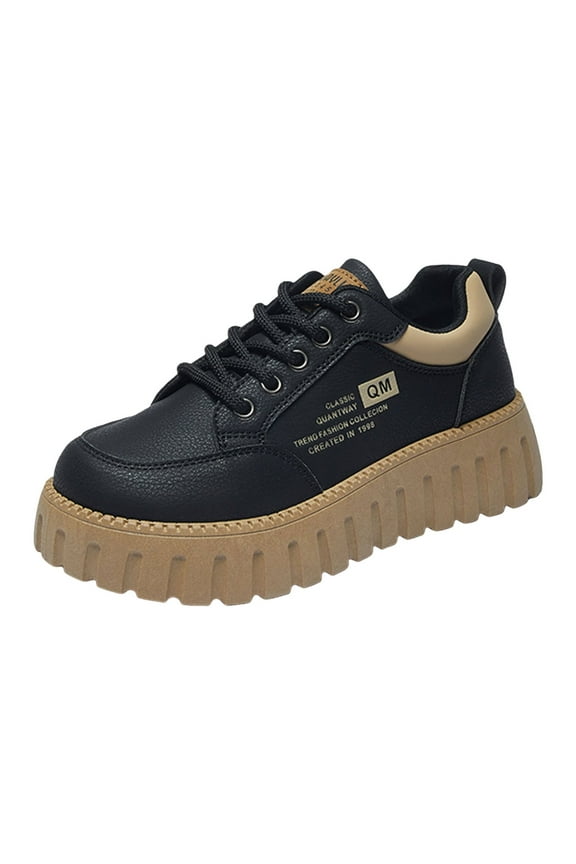 Women's Platform Fashion Sneakers Lace up Casual Thick Sole Tennis Walking Shoes(Black,8)