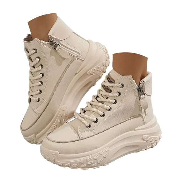 Mepaouo Women's Platform Fashion Sneakers Lace up Chunky Wedge Casual High Top Retro Walking Shoes