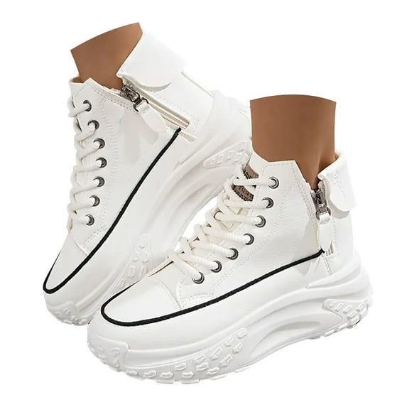 Mepaouo Women's Platform Fashion Sneakers Lace up Chunky Wedge Casual High Top Retro Walking Shoes