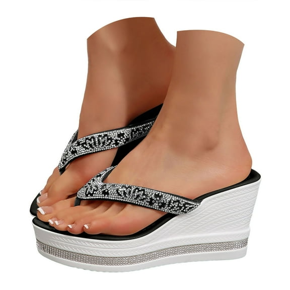 Mepaouo Women's Platform Flip Flop Arch Support Wedge Summer Thong Sandals Rhinestone Slide Slippers
