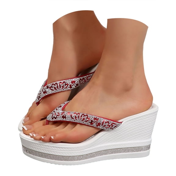 Mepaouo Women's Platform Flip Flop Arch Support Wedge Summer Thong Sandals Rhinestone Slide Slippers