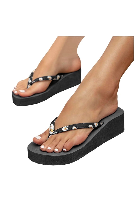 Women's Platform Flip Flops Arch Support Yoga Mat Comfort Walking Beach Thong Wedge Sandals Size 7