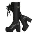 thumbnail image 1 of Mepaouo Women's Platform Knee High Boots High Heel Lace up Riding Combat Dress Boots(Black,9), 1 of 5