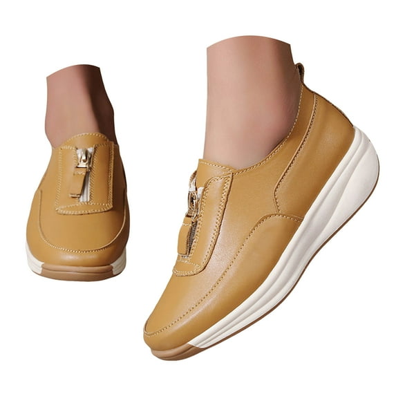 Mepaouo Women's Platform Loafers Lightweight Zipper Slip on Sneakers Ladies Thick Casual Walking Shoes