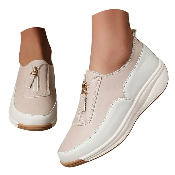 Mepaouo Women's Platform Loafers Lightweight Zipper Slip on Sneakers Ladies Thick Casual Walking Shoes