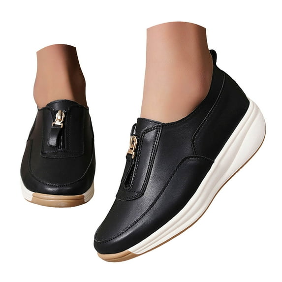 Mepaouo Women's Platform Loafers Lightweight Zipper Slip on Sneakers Ladies Thick Casual Walking Shoes