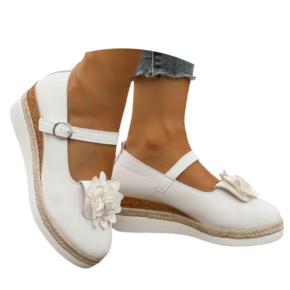 Mepaouo Women's Platform Loafers Wedge Espadrilles Heel Mary Jane Comfortable Flower Casual Work Shoes