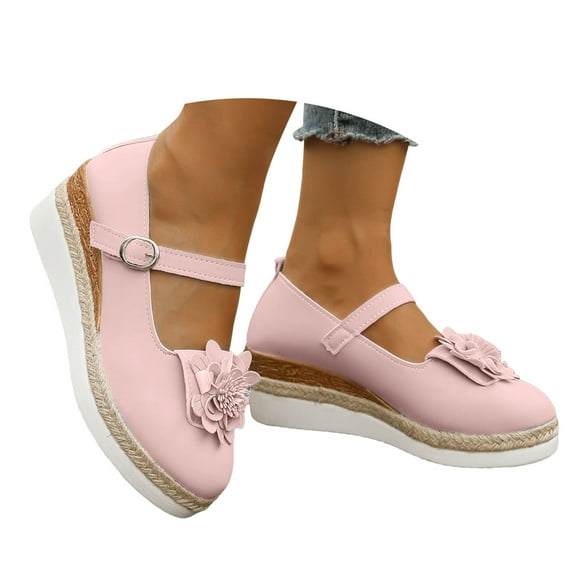 Mepaouo Women's Platform Loafers Wedge Espadrilles Heel Mary Jane Comfortable Flower Casual Work Shoes