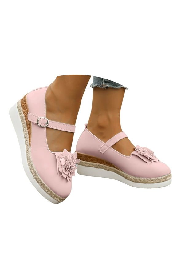 Women's Platform Loafers Wedge Espadrilles Heel Mary Jane Comfortable Flower Casual Work Shoes