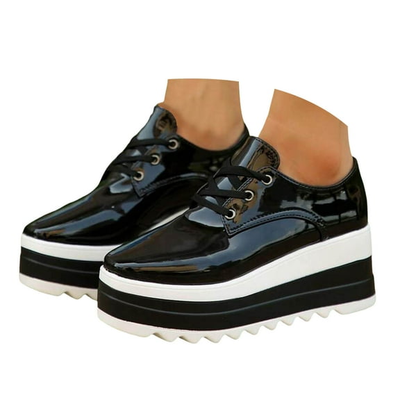 Mepaouo Women's Platform Oxfords Lace up Wingtips Round Toe Dress Shoes Ladies Wedge Slip on Loafers