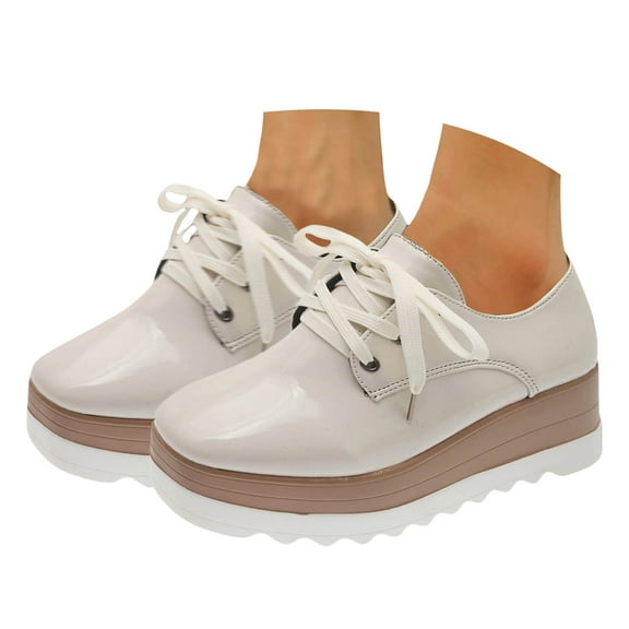 Mepaouo Women's Platform Oxfords Lace up Wingtips Round Toe Dress Shoes Ladies Wedge Slip on Loafers