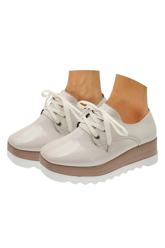 Women's Platform Oxfords Lace up Wingtips Round Toe Dress Shoes Ladies Wedge Slip on Loafers