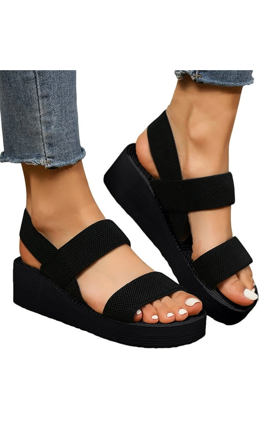 Women's Platform Sandals Comfortable Open Toe Ankle Strap Summer Wedge Walking Shoes Black 7.5