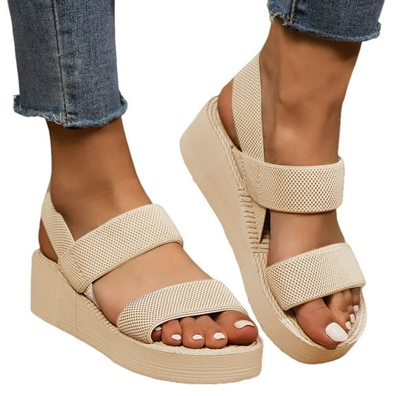 Mepaouo Women's Platform Sandals Comfortable Open Toe Ankle Strap Summer Wedge Walking Shoes Khaki 8