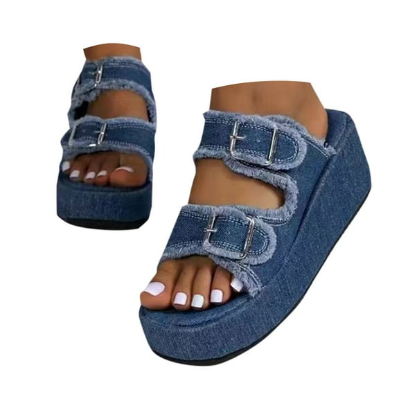 Mepaouo Women's Platform Sandals Cork Footbed Slides Comfort Summer Slip on Clogs with Double Buckles