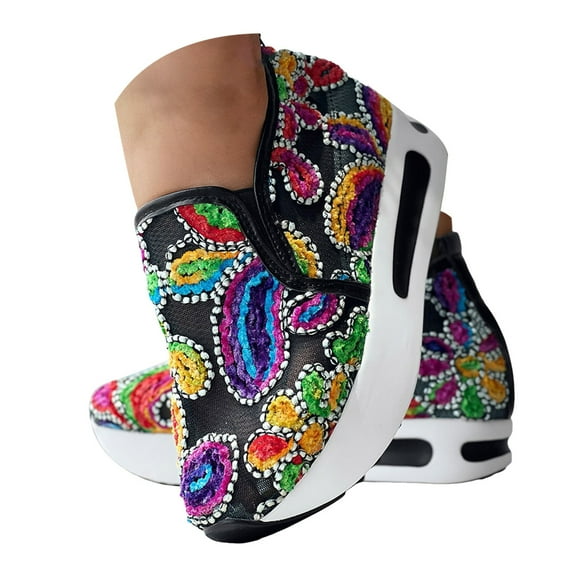 Mepaouo Women's Platform Sneakers Fashion Print Breathable Walking Shoes Comfortable Work Shoes