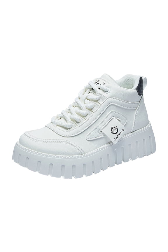 Women's Platform Sport Sneaker Lace up Fashion Thick Sole Casual Walking Shoes(White,6.5)