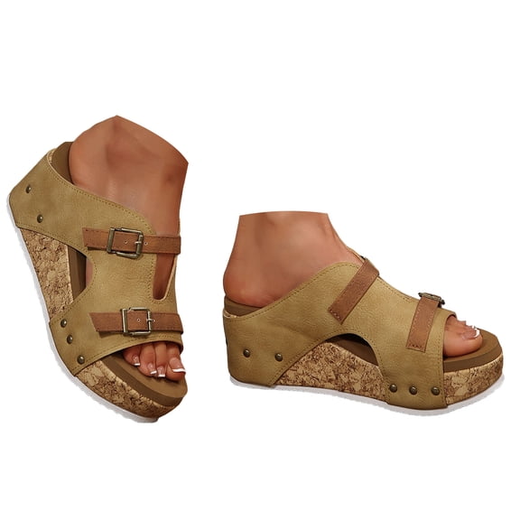 Mepaouo Women's Platform Wedge Sandals Comfortable Open Toe Cork Casual Dressy Summer Walking Shoes