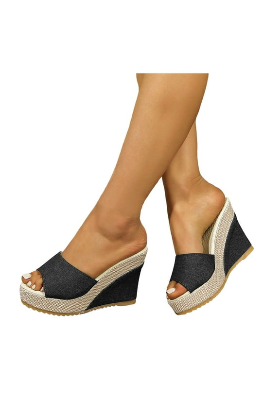 Women's Platform Wedge Sandals Open Toe Chunky Espadrilles Slides Dressy Summer Beach Mules