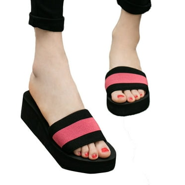 Mepaouo Women's Platform Wedge Sandals Open Toe Slip on Slides Summer Beach Water Slippers Pink Size 8