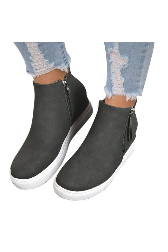 Women's Platform Wedge Sneakers Memory Foam Zipper Walking Work Ankle Boot Booties