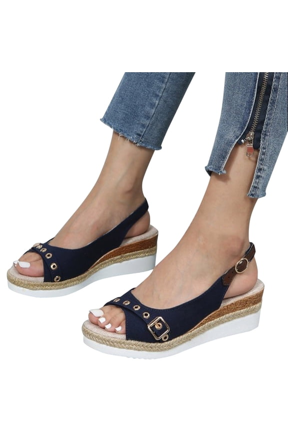 Women's Platform Wedges Sandals Open Toe Buckle Slingback Espadrilles Slip on High Heels Size 9