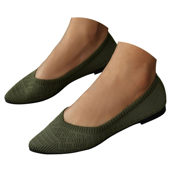 Mepaouo Women's Pointed Toe Flats Knit Dress Shoes Comfort Ladies Slip on Flat Shoe for Office Work