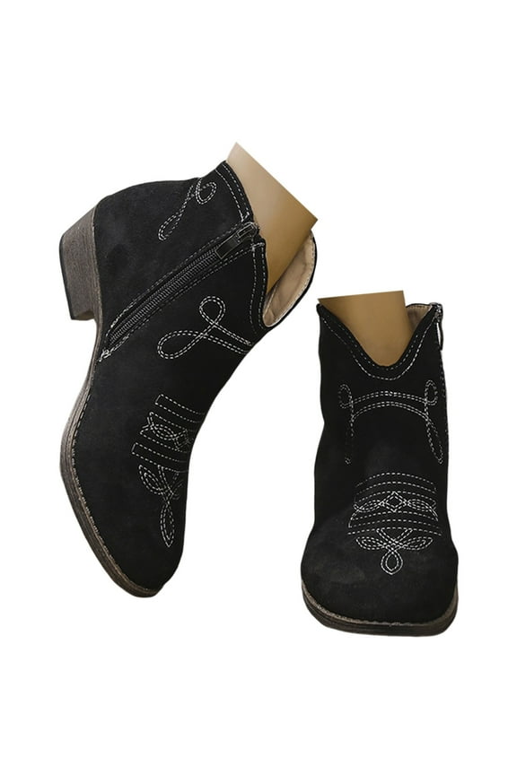 Women's Pull on Ankle Boots Low Heel Western Cowboy Cowgirl Booties Slip on Fall Winter Boots