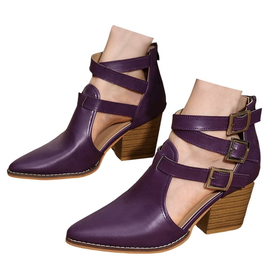 Mepaouo Women's Pumps Buckles Heel Pointy Toe Chelsea Ankle Booties Wedding Party Dressy Shoes