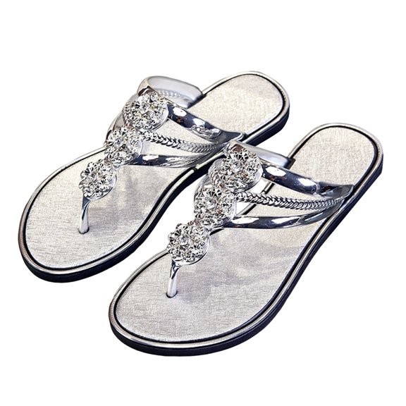 Mepaouo Women's Rhinestone Gladiator Sandals Sparkling Bridal Bridesmaid Summer Slide Flip Flops