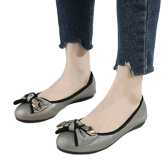 Mepaouo Women's Round Toe Ballet Flats Bow Dressy Slip on Office Walking Loafers Shoes for Women