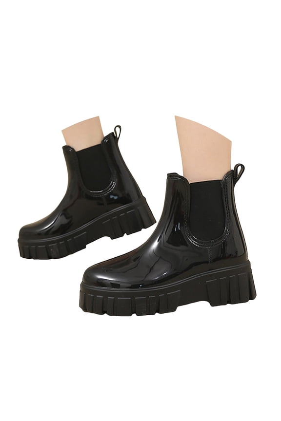 Women's Short Rain Boots Rubber Waterproof Elastic Slip on Chelsea Ankle Garden Shoes(Black,6.5)