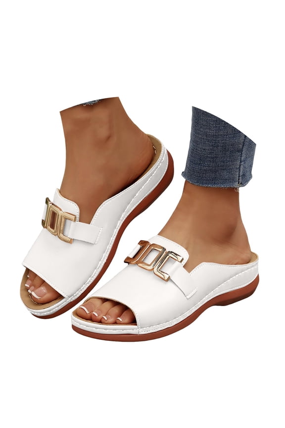 Women's Slide Sandals Comfortable Arch Support Summer Shoes Orthotic Slip on Wedge Sandals