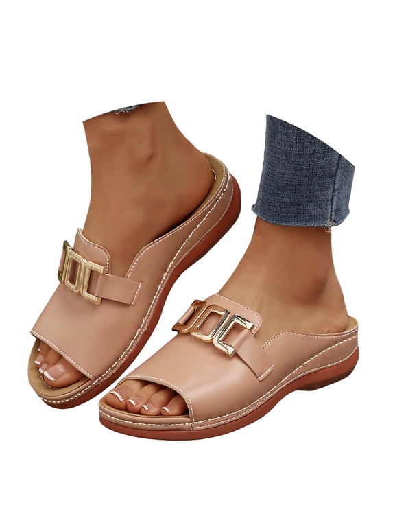Women's Slide Sandals Comfortable Arch Support Summer Shoes Orthotic Slip on Wedge Sandals