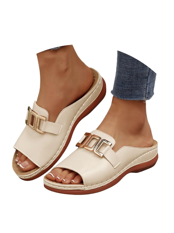 Women's Slide Sandals Comfortable Arch Support Summer Shoes Orthotic Slip on Wedge Sandals